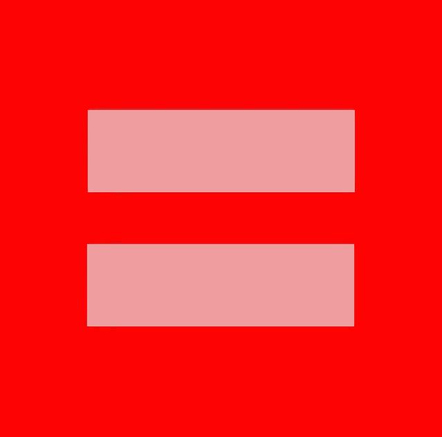 Human Rights Campaign logo, but remixed with a pink equal sign on a red background, instead of the usual yellow equal sign on a blue background.